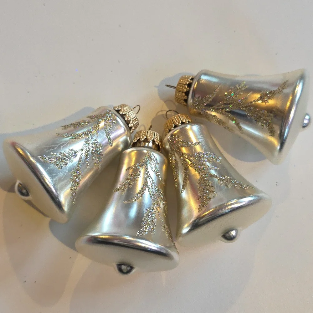 Vintage Silver Bell Ornaments Set Of 4